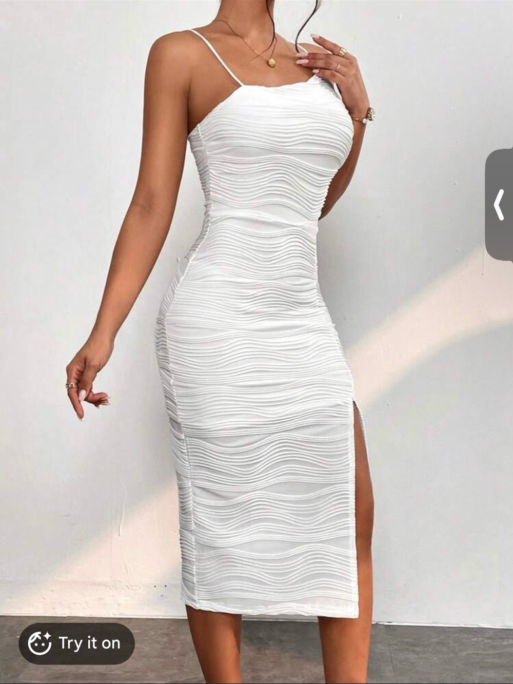 SHEIN White Textured Wave Midi Dress with Side Slit